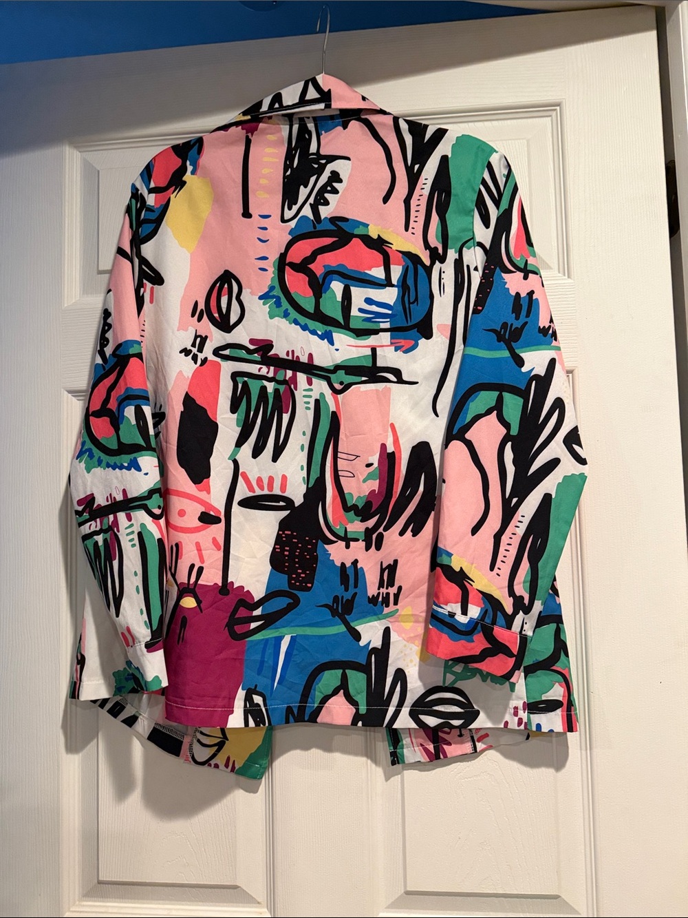 Multicolor Abstract Print Button-Front Jacket - Picture 10 of 12